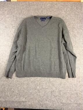 Alan Flusser Cashmere Sweater Gray V Neck Knit 100% Cashmere Men Size 2XL
